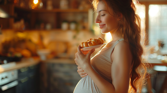 kobieta w ciąży je posiłek