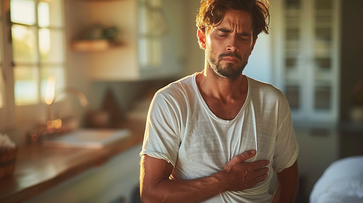 mężczyzna trzyma się za brzuch